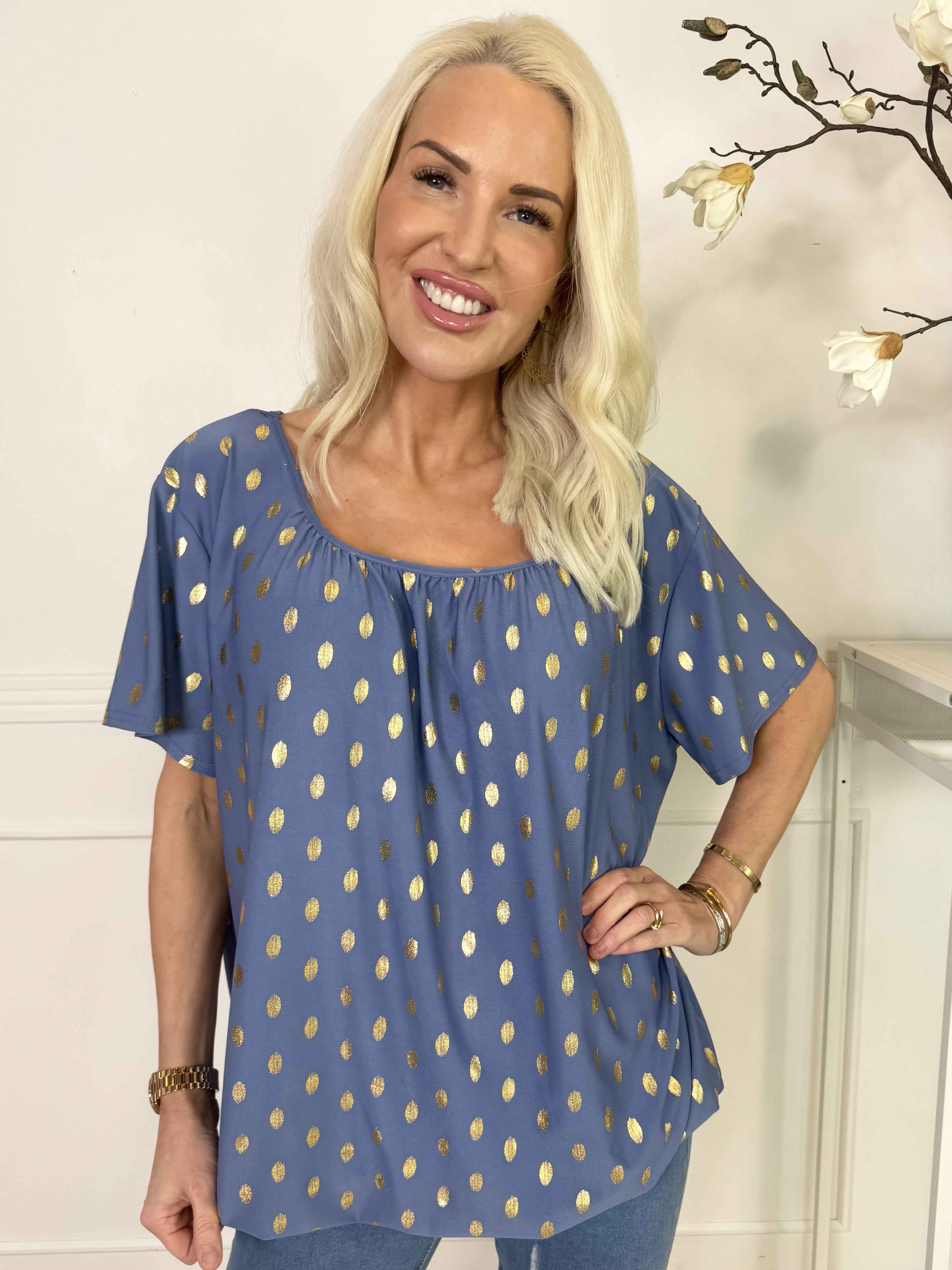 Miracle Dot T-shirt - Elastisk bluse med guld dutter på